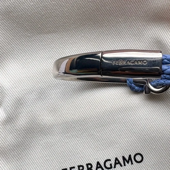 Salvatore Ferragamo Blue and Silver Men's Bracelet with engraved logo brand new